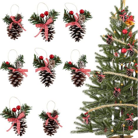 Pine Cones for Christmas Tree, 8 Pieces 65CM Hanging Pine Cones with Rope, Large Natural Pine Cone Pendant, Decorative Pine Cones for Christmas Tree Decoration (1/5)
