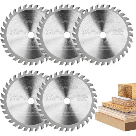 Lot de 5 lames de scie circulaire 89 mm x 10 mm 32 dents pour bois, scie circulaire HM pour mini scie circulaire manuelle TCT, coupe alternée, bois dur, bois tendre, MDF et plastique (1/5)
