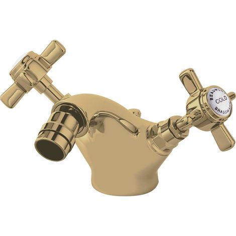 Traditional Bathroom Crosshead Luxury Mono Bidet Mixer Tap with Pop-Up Waste - Brushed Brass