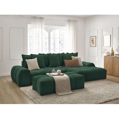 BOBOCHIC - Canapé d'angle convertible coffre EVEREST tissu texturé avec pouf Angle droit Vert (1/5)