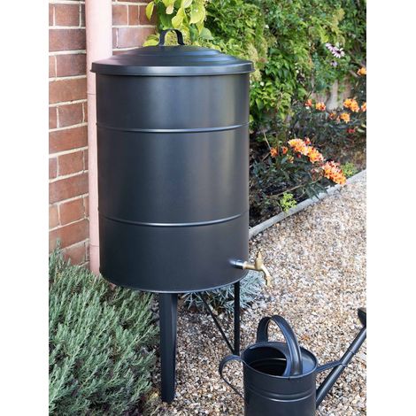 Garden Trading Classic Water Butt Carbon Grey Steel 100L & Tap