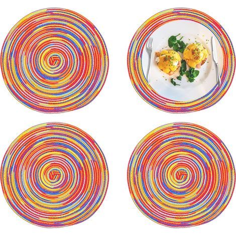 Runde Tischsets aus Baumwolle, runde gewebte Tischsets, waschbare Tischsets, rutschfest, kratzfest, dekorativ (rot) (1/5)