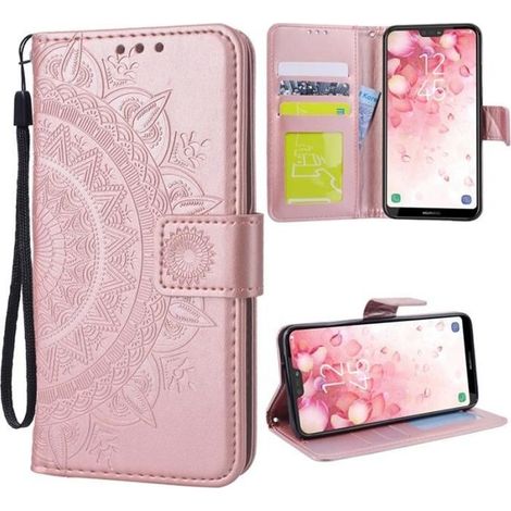 SMARTLEGEND Étui Cuir Huawei P20 Lite Coque fleur motif anti choc anti choc Rabat Protection Rose Or (1/4)