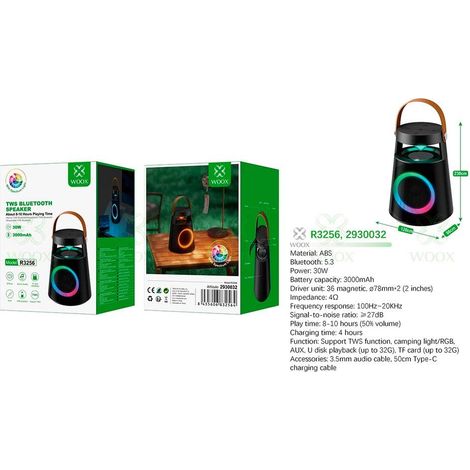 Altavoz Bluetooth 5.3 R3256 / 30w / 3000 mAh / Luces Led / Tws / Fm / Microsd / Negro / WOOX / 2930032
