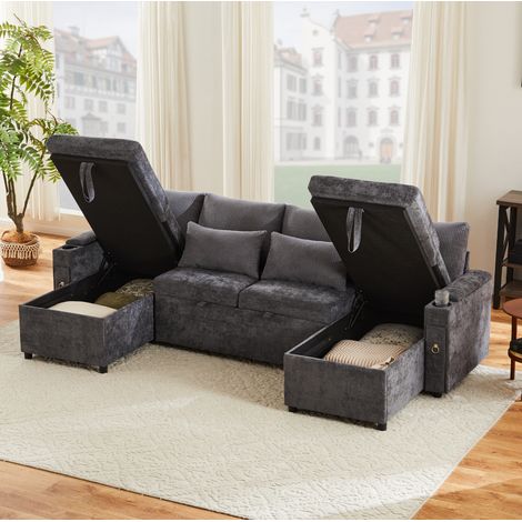 Divano letto angolare contenitore 4 posti grigio OKMYHOME (1/5)