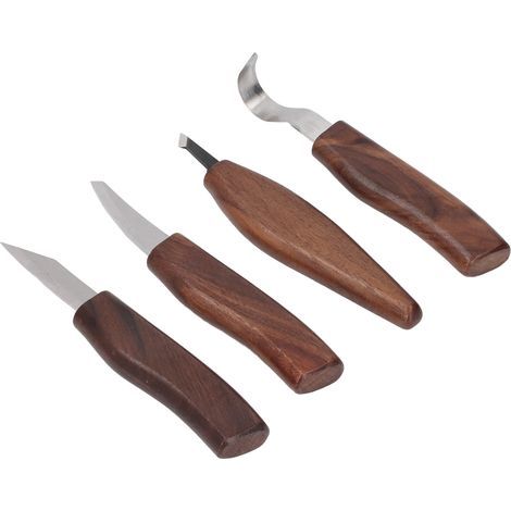 Holzschnitzwerkzeug-Set mit Schleifstein, Lederriemen, Walnussholzgriff, 4-teiliges Schnitzset für Holzbearbeitungsprojekte (1/5)