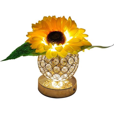 Lampe tactile en forme de tournesol, cadeau d'anniversaire pour femme, lampe de table sans fil, 3 couleurs variables en continu (1/4)