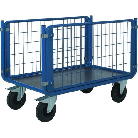 PROVOST - Chariot industriel Provost à 2 ridelles latérales grillagées - Bleu RAL 5019 (1/2)