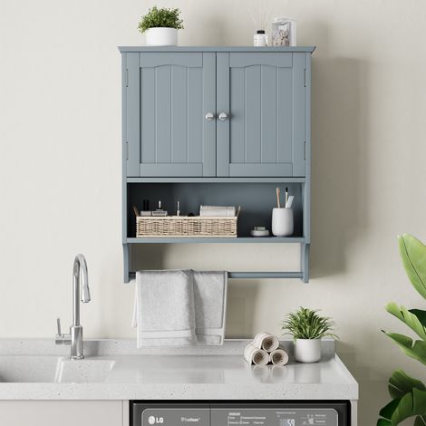 Armoire murale de salle de bain – Avec porte-serviettes – Armoire de rangement avec 2 étagères réglables – Convient pour la buanderie, la cuisine et la salle de bain – Bleu (1/5)