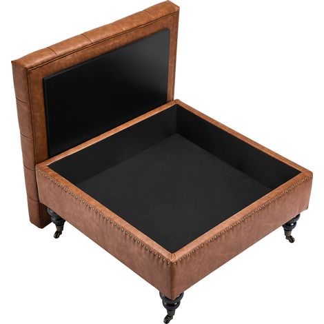 Mophorn Cassapanca Poggiapiedi Contenitore Quadrato 79-86 cm, con Imbottitura Trapuntata, Bottoni Decorativi, Ruote Girevoli, in Similpelle e Spugna ad Alta Densità per Soggiorno, Colore Marrone (1/5)