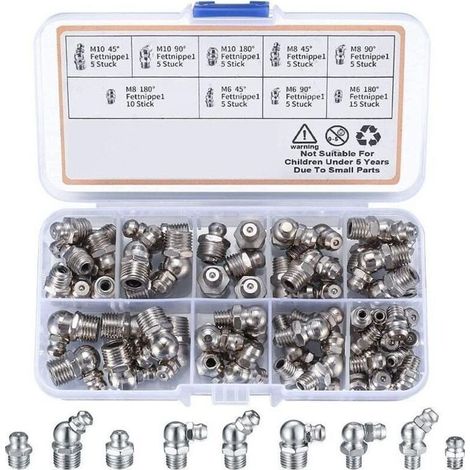 60 pièces graisseur, M6 M8 M10, angles 45° 90° 180°, pour équipement mécanique, boîte plastique (1/4)