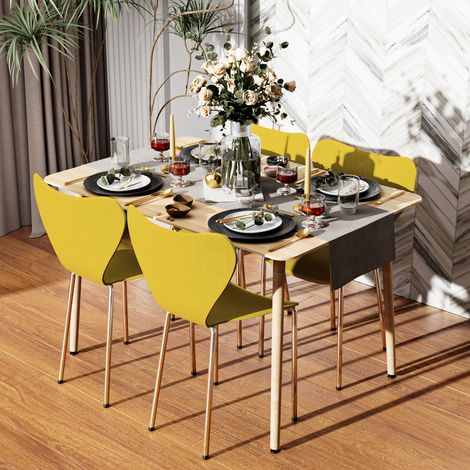 Lot de 4 chaises de salle à manger, chaises de cuisine, chaises de salon avec dossiers, pieds en métal massif, matériau PP, 45,5 x 40 x 82,5 cm, jaune (1/5)