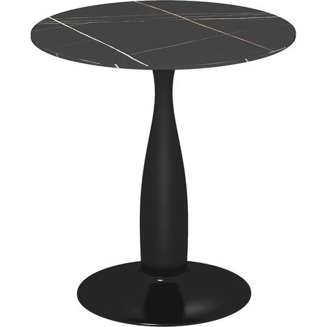 Pour salle à manger ou cuisine, table ronde noire avec surface effet marbre, pieds antidérapants, 70 x 74 cm (1/5)