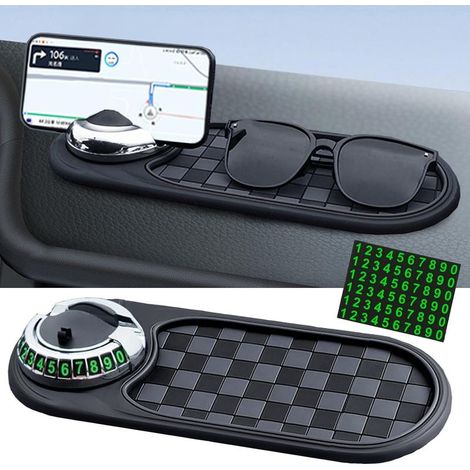 Tapis de voiture multifonctionnel antidérapant avec support pour téléphone portable, tapis antidérapant rotatif à 360° avec numéro de stationnement, pour la décoration de la voiture