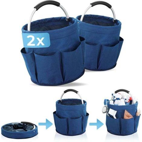 2er-Set Mehrzweck-Aufbewahrungskörbe: Werkzeugkorb, Kulturtasche, 6 Fächer, faltbar mit gepolstertem Tragegriff, 2er-Set, Polyester, blau, 28 cm Durchmesser x 54 cm Höhe