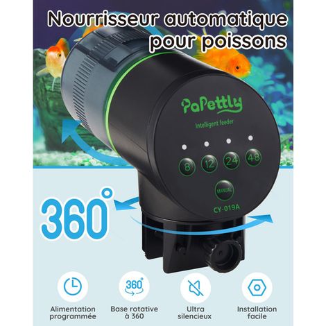 Distributeur automatique de nourriture pour poissons, programmable pour aquarium, 200 ml, rotation à 360°, alimentation manuelle et automatique, facile à installer, silencieux (1/5)