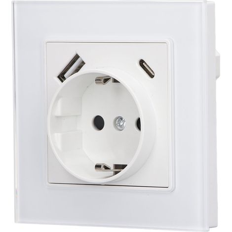 Prise murale en verre trempé USB Type C encastrée 5V 2.1A, socle mural 82 type AC250V 3520W, norme UE, panneau en verre, charge rapide (1/5)