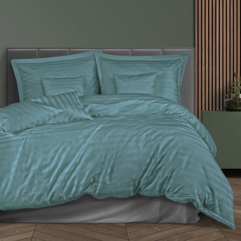 Bettwäsche-Set 160x200 cm, Baumwolle mit Bambusfaser, Meeresfarbe, 7-teilig (1/5)