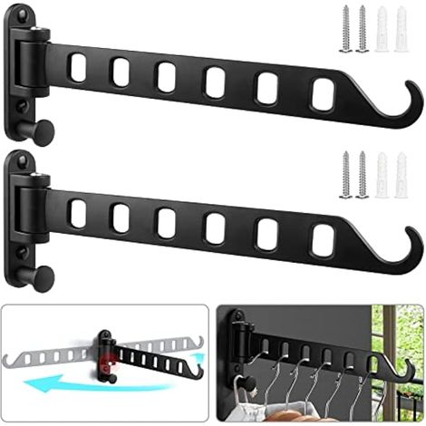 2 Pcs étendoir Mural, Support Cintre De Rangement Pour Cuisine, Portemanteau Rétractable, Etendoir Linge Interieur, Crochet à Vêtements Pliable (1/5)