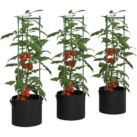 Potager surélevé avec treillis, sacs de 83,7 litres, ensemble de 3 jardinières triangulaires, supports à tomates, 35 x 35 x 120 cm (1/5)