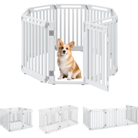 Enclos Pliable pour Chiens avec 8 Panneaux en HDPE Parc pour Chiens Intérieur/Extérieur avec Porte Verrouillable et Piquets de Sol, Blanc (1/5)
