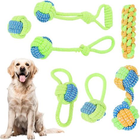 Set di 5 giocattoli per cani in corda - Giocattoli per cani indistruttibili - Set di giocattoli per cani resistenti - Adatto a cuccioli, cani di piccola e media taglia - Verde (1/5)