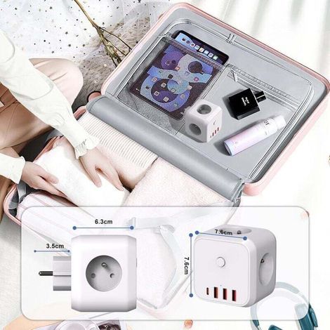 Multiprise Cube Murale, 7 en 1 Chargeur USB Prise avec 3 Sortie AC, 4000W Multiprise électrique avec Interrupteur, Idéal pour Salon Bureau Chambre (1/4)