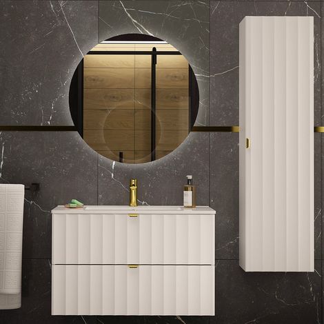 Ensemble meuble simple vasque encastrée 80cm et colonne Lexa Blanc (1/5)