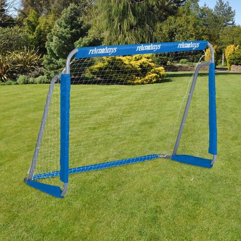 Relaxdays But de football, pour jardin, cage pour enfants & adultes, métal, avec filet, HLP: 110x152x74 cm, gris/bleu