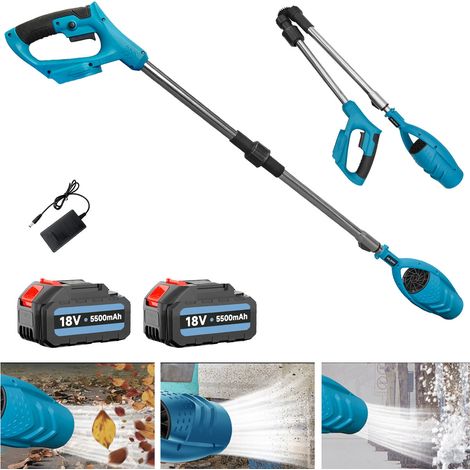 2x Batteria 5.5A Spazzaneve Soffiatore per foglie con prolunga senza fili, asta di prolunga pieghevole 116CM, per marciapiede, patio + 2x Batteria 5.5A+Caricabatterie, compatibile con Makita Batte (1/5)