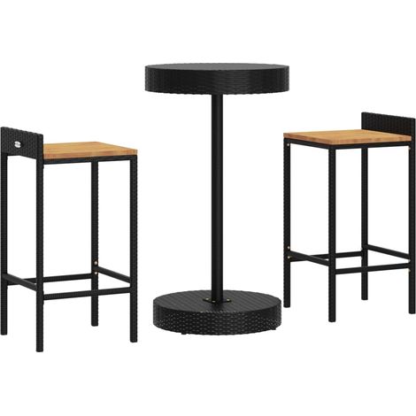 vidaXL 3 Piece Garden Bar Set Black Poly Rattan&Solid Wood Acacia