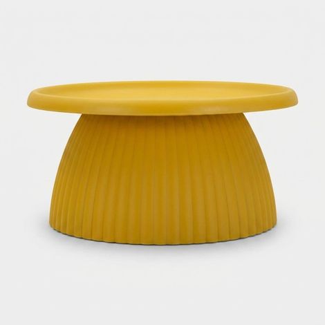 Tavolinetto Geax Senape - Tavolo da caffè grande in plastica, Ø 70x35 cm, design moderno e avvolgente (1/5)