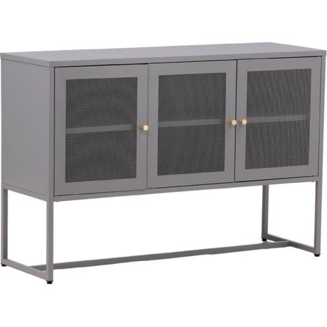 Bahut 3 Portes en Métal "Malla" 120cm Gris Clair (1/5)