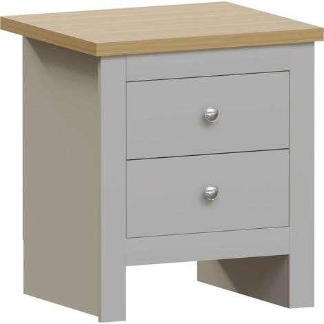 Arlington 2 Drawer Bedside Table Cabinet Chest Nightstand Bedroom Furniture, Grey