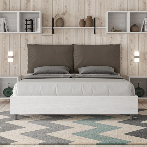 Letto matrimoniale senza rete 160x190 bianco frassino cuscini similpelle cappuccino Egos Antea (1/4)