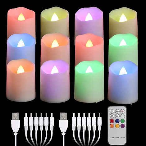Bougies LED Rechargeables - Lot de 12 - Plastique Sûr - Flamme Vacillante RGB - Décoration Intérieure Fêtes - 4 x 4,5 cm (1/5)