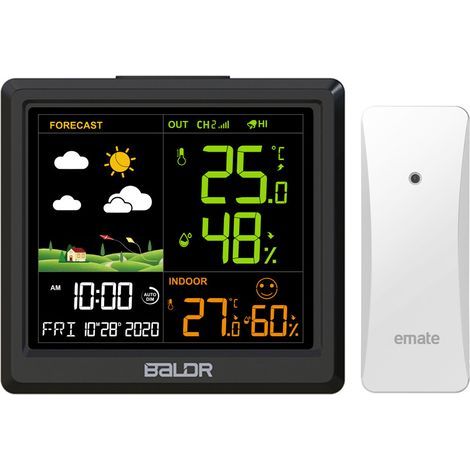 Station météo sans fil – Thermomètre hygromètre baromètre intérieur extérieur – Écran rétro-éclairé LED – Alarme et snooze – Affichage heure date jour (1/4)