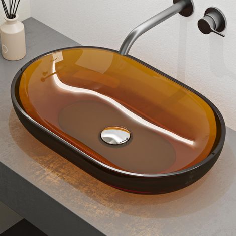 Mai & Mai Lavabo da Appoggio in Resina 54x34x10.5cm, Lavabo da Bagno Ovale senza Foro Rubinetto e Troppopieno, Arancio, Coloria03 (1/5)