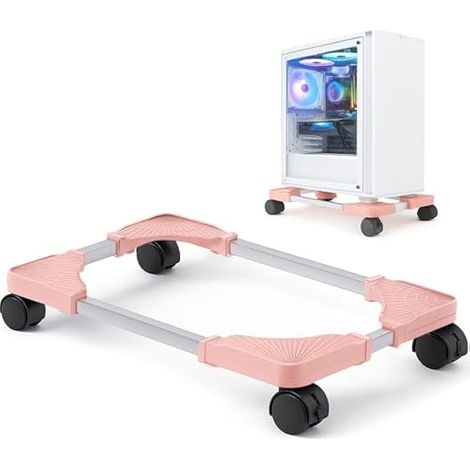 Support mobile en aluminium pour PC : support de tour CPU pour ordinateur chariot universel réglable avec roulettes (rose) (1/5)