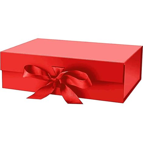 Boîte cadeau de 26,7 cm (10,5 pouces) avec couvercle magnétique et ruban (grande, rouge) (1/3)