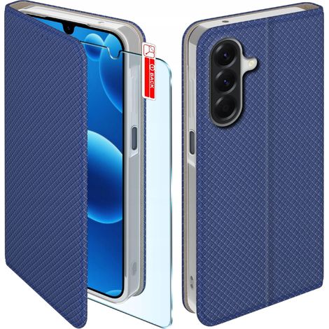 Étui magnétique pour Samsung A17 5G, bleu marine fermé, avec protection en verre trempé. (1/5)