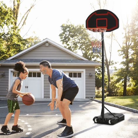 Panneau de basketball avec support extérieur réglable 195-250 cm pour enfants 8-14 ans, équipé de roulettes (1/5)