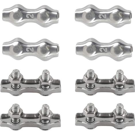 M2 Duplex Clips Serre-câbles en Acier Inoxydable 304 Pinces Duplex pour Filin pour Cordes à Linge en Câble Métallique Voiles de Soleil Suspendues Patio Fixe 8pièces