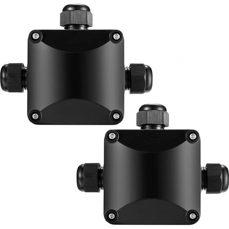royaluxe - 2 Pcs Boîtes de Jonction étanches IP68, Connecteurs de Fil Câble 3 Voies, Boîtes électriques de Presse-étoupe de Derivation Etanche Exterieur pour Ø5.5mm-10.2mm Noir (1/5)
