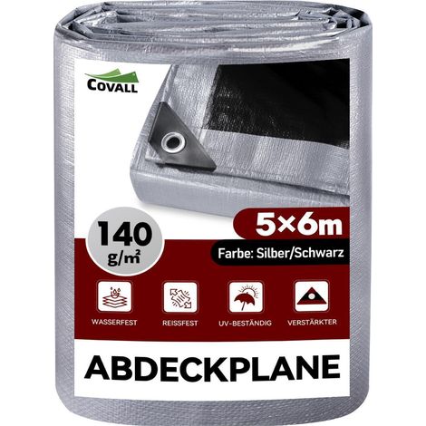 Abdeckplane 5x6m wasserdicht reißfest UV-beständig Silber/Schwarz (1/5)