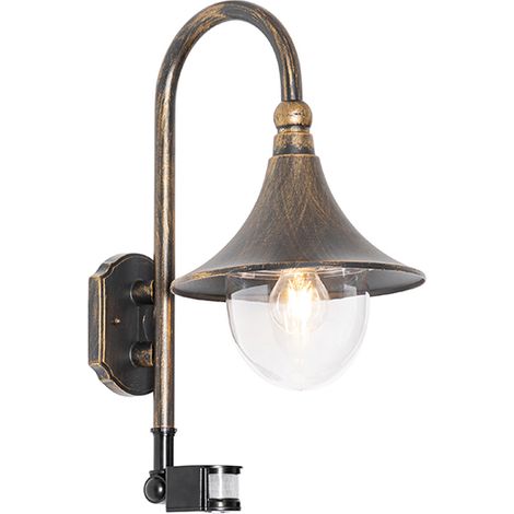 Outdoor Wall Light Antique Gold IP44 Incl. Motion Sensor - Daphne