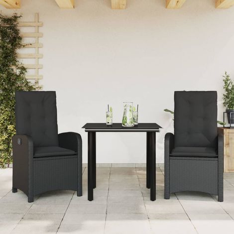 vidaXL 3-tlg. Garten-Essgruppe mit Kissen Schwarz Poly Rattan (1/5)
