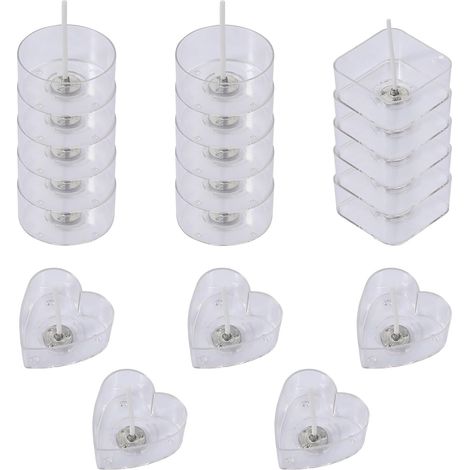 20pièces Lot Photophores Chauffe-Plat Plastique Transparent avec Mèches pour Réaliser des Bougies Formes Ronde Carrée et Cœur Décoration Romantique pour Mariage et Réutilisable (1/5)