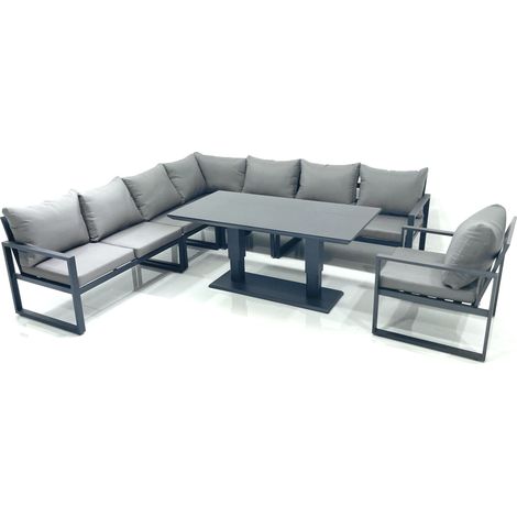 Fimous 8 Seater Outdoor Aluminum Garden Furniture Set Corner Sofa Chair Adjustable Rising Lifting Dining Table Sets Dark Grey (1/5)