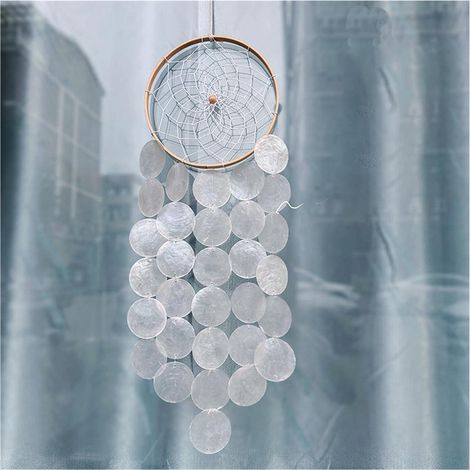 Attrape-rêves carillon avec coquillages Capiz, blanc, 52cm, pour jardin & maison